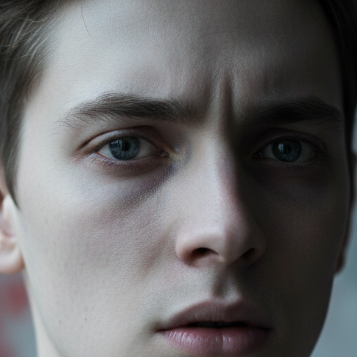 A close-up of a person's face showing a subtle yet noticeable paleness, with a furrowed brow, reflecting anxiety and emotional stress. The lighting is soft but highlights the loss of color.