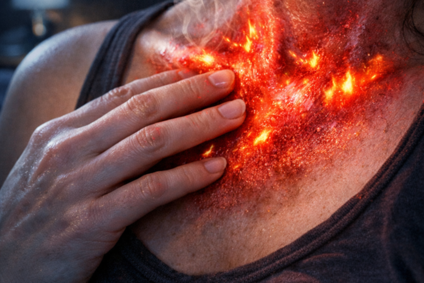 A close-up of a person’s Burning Skin Sensation at Night: Is Anxiety Setting Your Skin on Fire