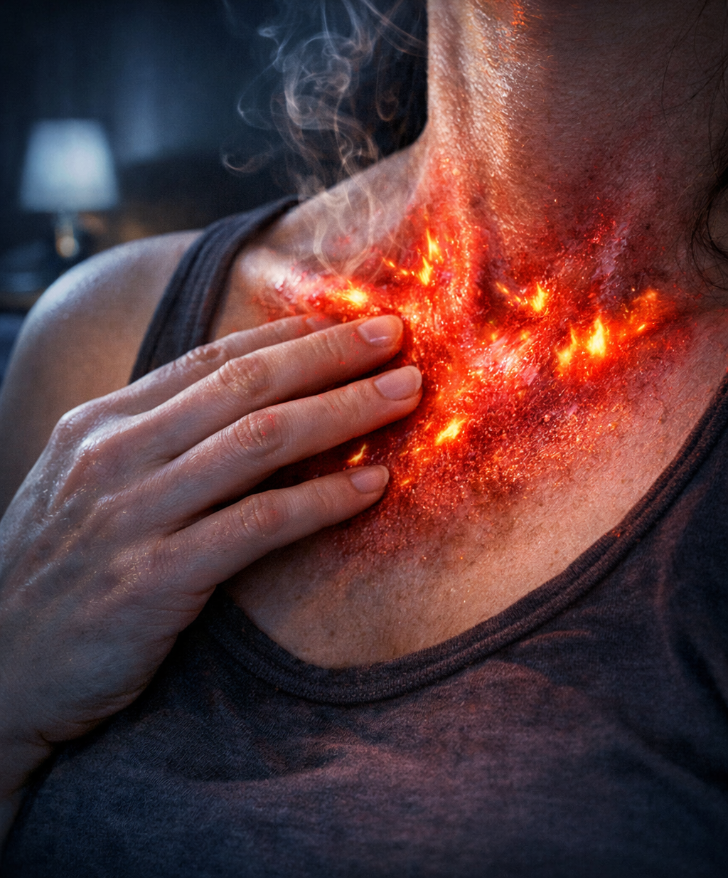 A close-up of a person’s Burning Skin Sensation at Night: Is Anxiety Setting Your Skin on Fire