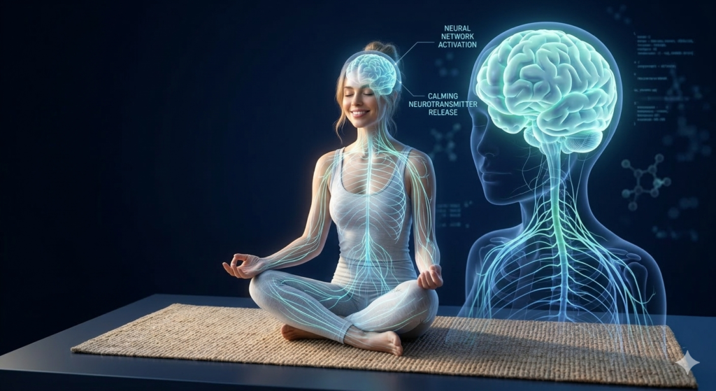 medical graphic showing a simple pure glowing brain linked to a clear pure skin surface