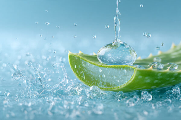 Clear drop of hyaluronic acid serum with pure water splash for deep skin hydration