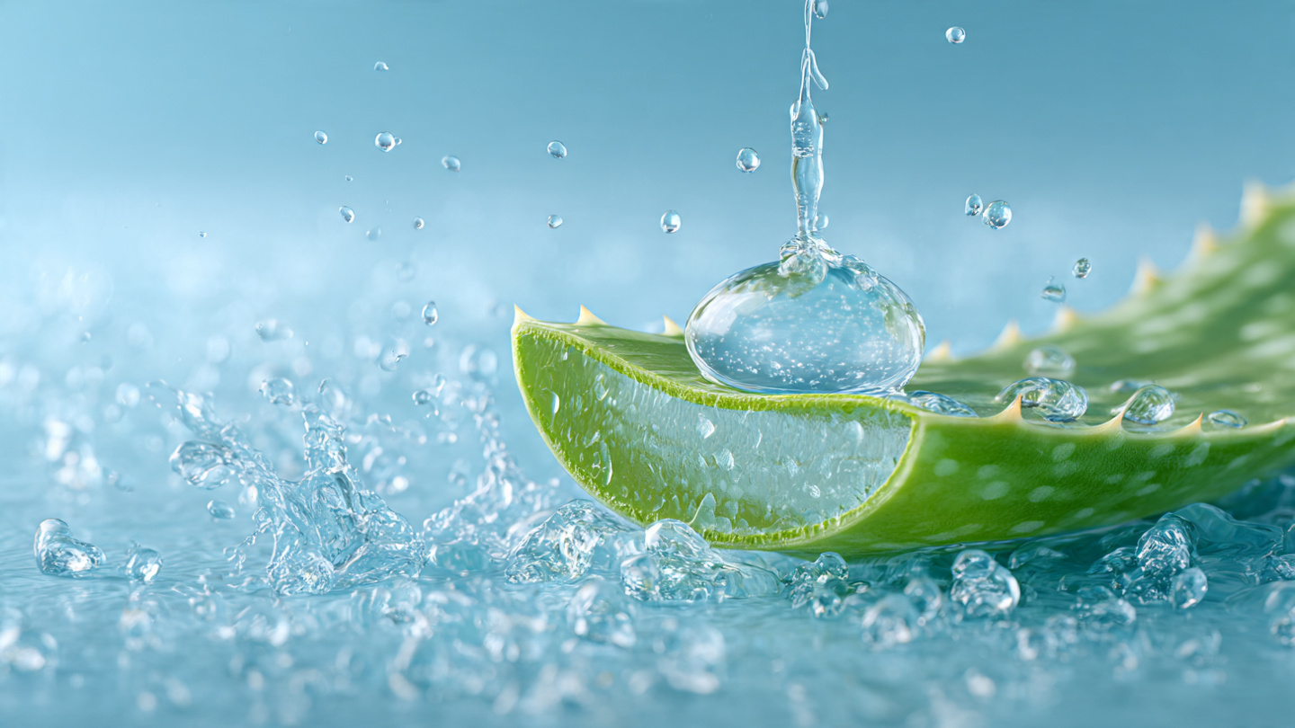 Clear drop of hyaluronic acid serum with pure water splash for deep skin hydration