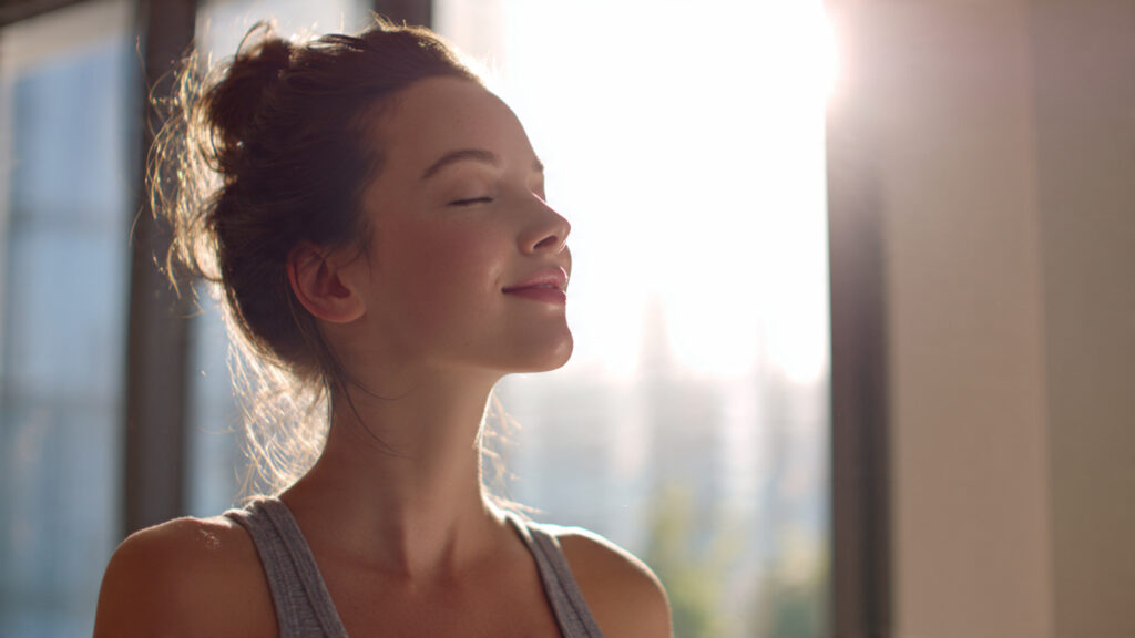 a serene happy young bride to be mixing a bright