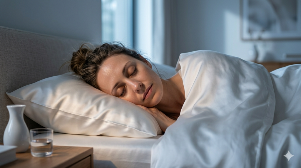 completely relaxed woman deeply sleeping in a luxurious