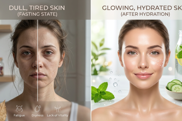 dull tired skin vs glowing hydrated skin