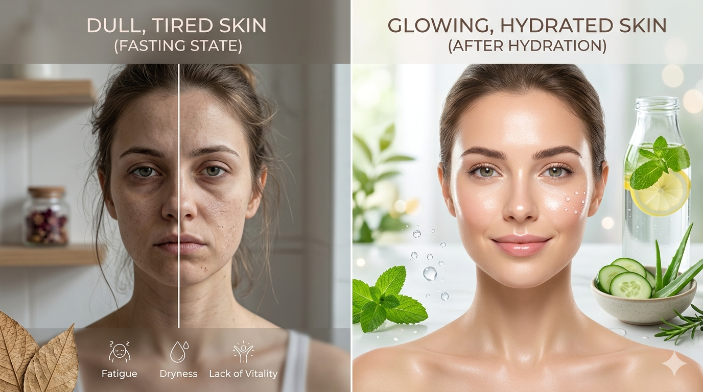 dull tired skin vs glowing hydrated skin