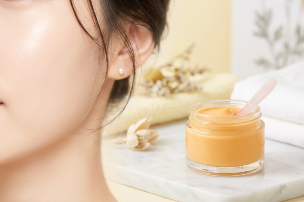 female cheek with a soft, pure bright glow