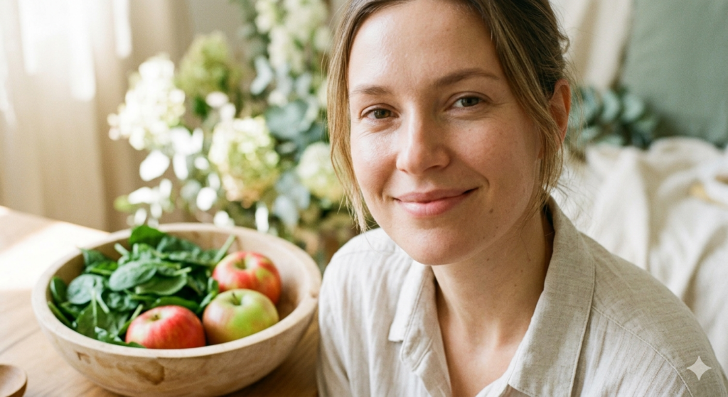 female face with a soft, pure radiant glowa