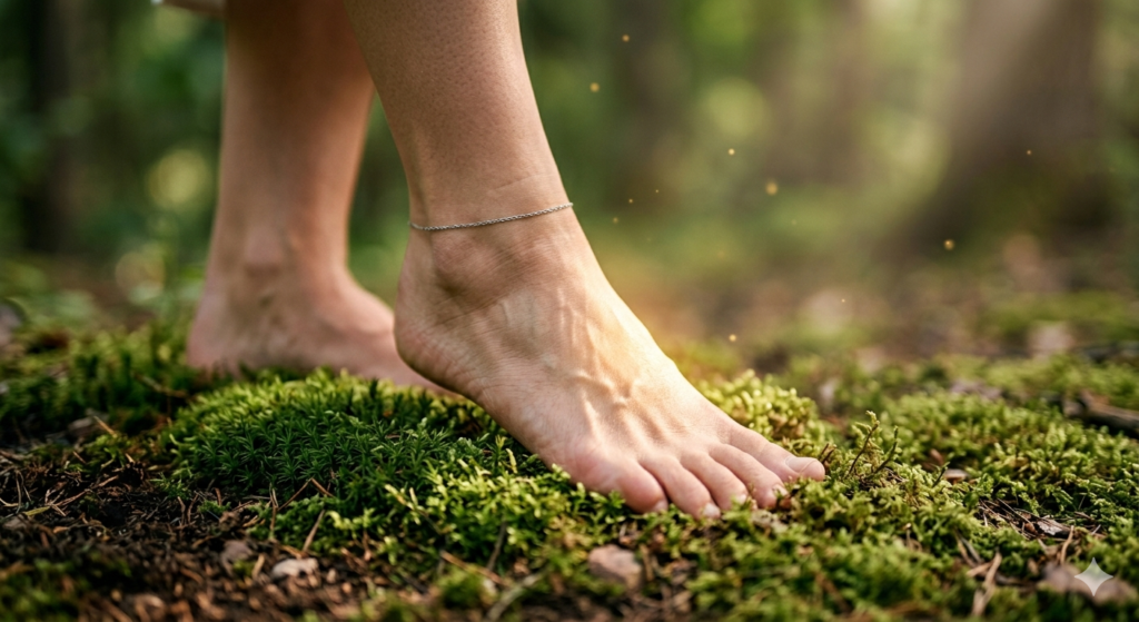 human feet standing highly gently on clean