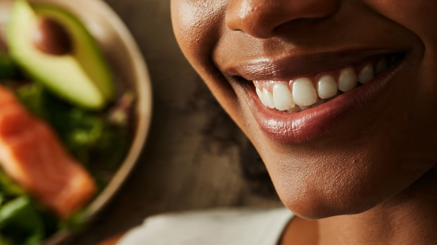 A healthy woman enjoying a diet rich in healthy fats for glowing skin.