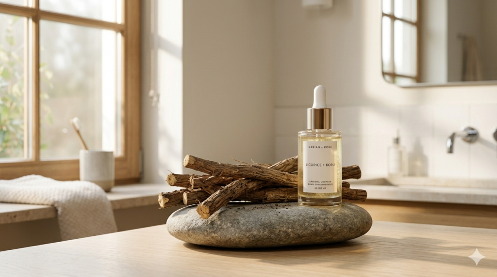 showing fresh raw licorice roots resting on a smooth natural