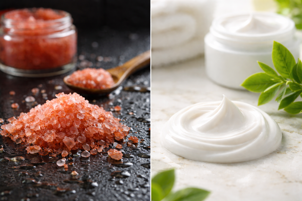 two different daily skincare routines,Harsh exfoliants