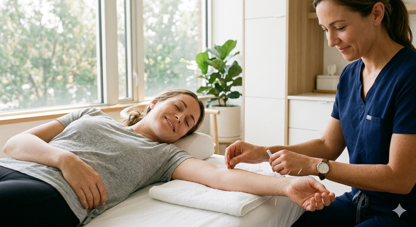 woman lying comfortably on a clean clinic
