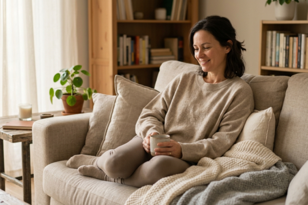 woman wearing a soft, loose-fitting oversized cotton sweater,Tactile Defensiveness in Adults