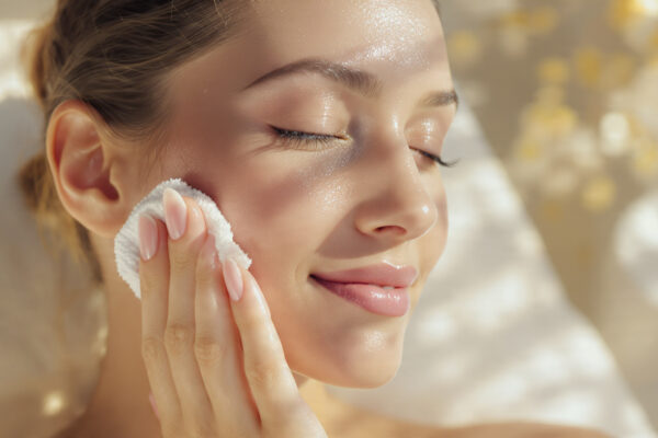 A woman performing skin icing therapy to reduce facial puffiness in the morning.