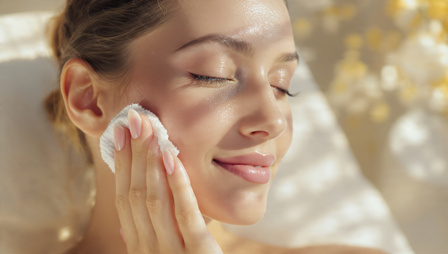 A woman performing skin icing therapy to reduce facial puffiness in the morning.