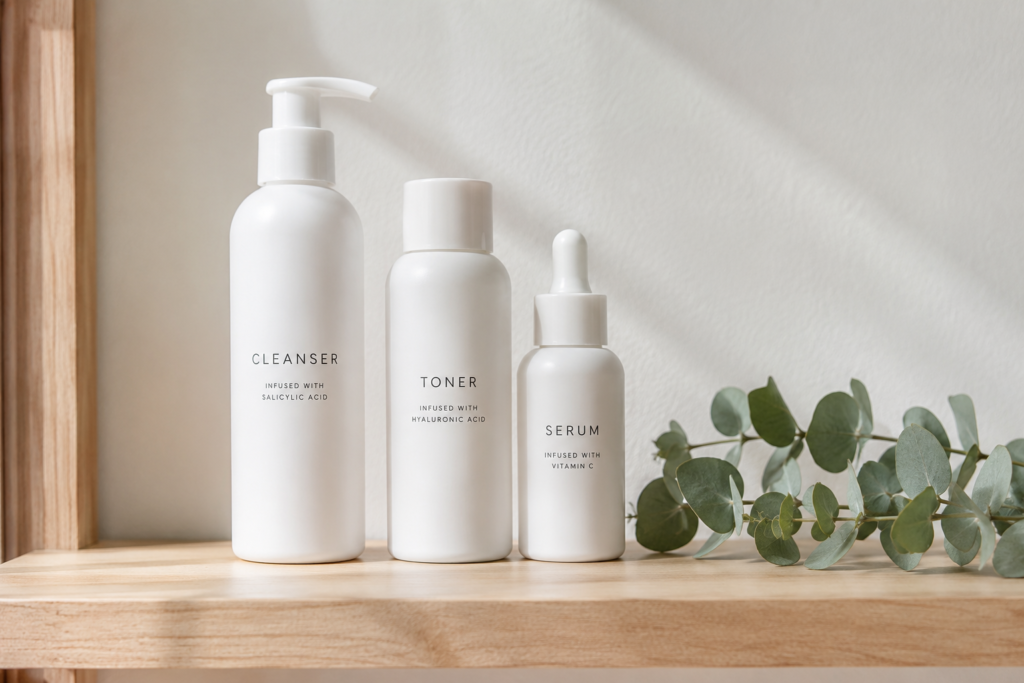 Three simple skincare products for a minimalist sensitive skin routine.